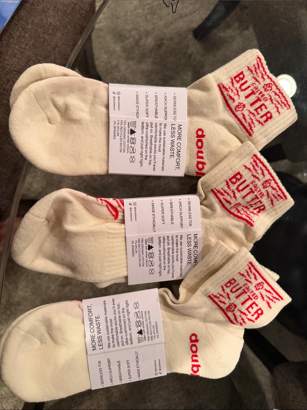 Doublesoul Butter Cream & Red Crew Socks - Pack Of 3 — image 2 of 2